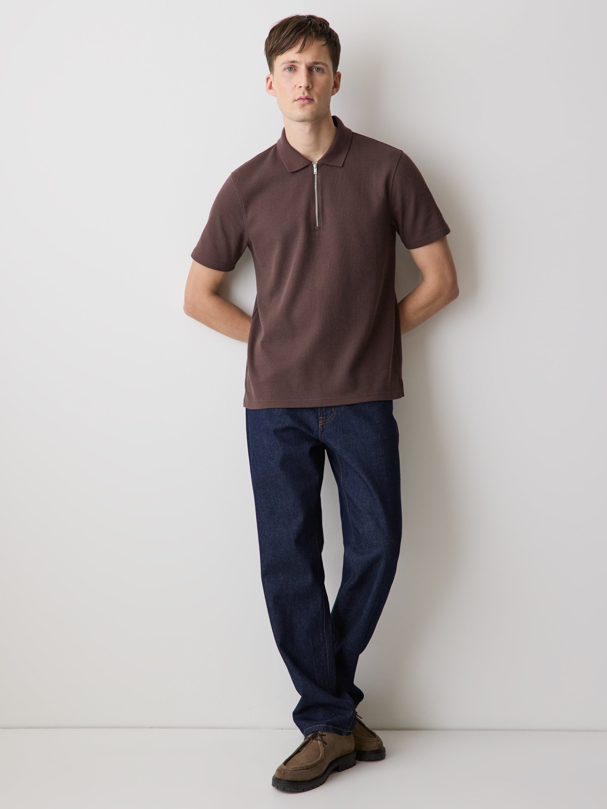 Short-Sleeve Ribbed Half-Zip Polo
