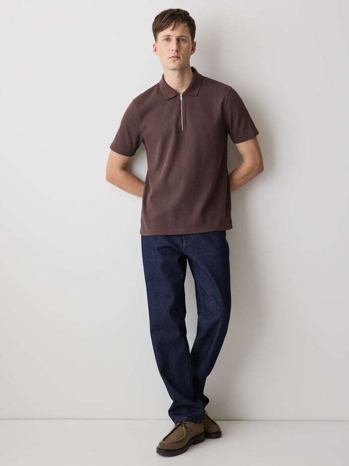 Short-Sleeve Ribbed Half-Zip Polo