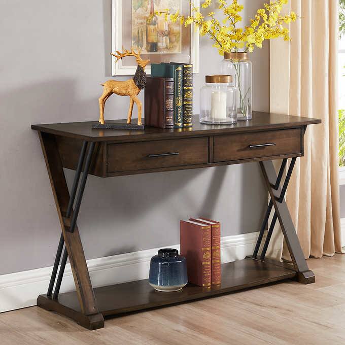 Modern Ashwood Console Table with Antique Bronze Accents