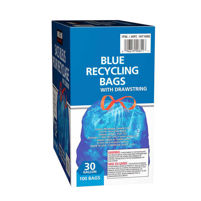 Kirkland Signature Blue Recycling Bags with drawstrings Pack of 100