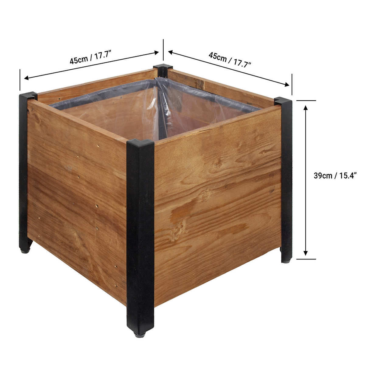 Grapevine Urban Garden Planter, Recycled Wood and Metal, Square