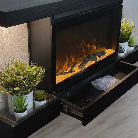 ActiveFlame Home Décor Series Fireplace Floating Mantel Shelf with Lighting, Hexagon Tile Finish