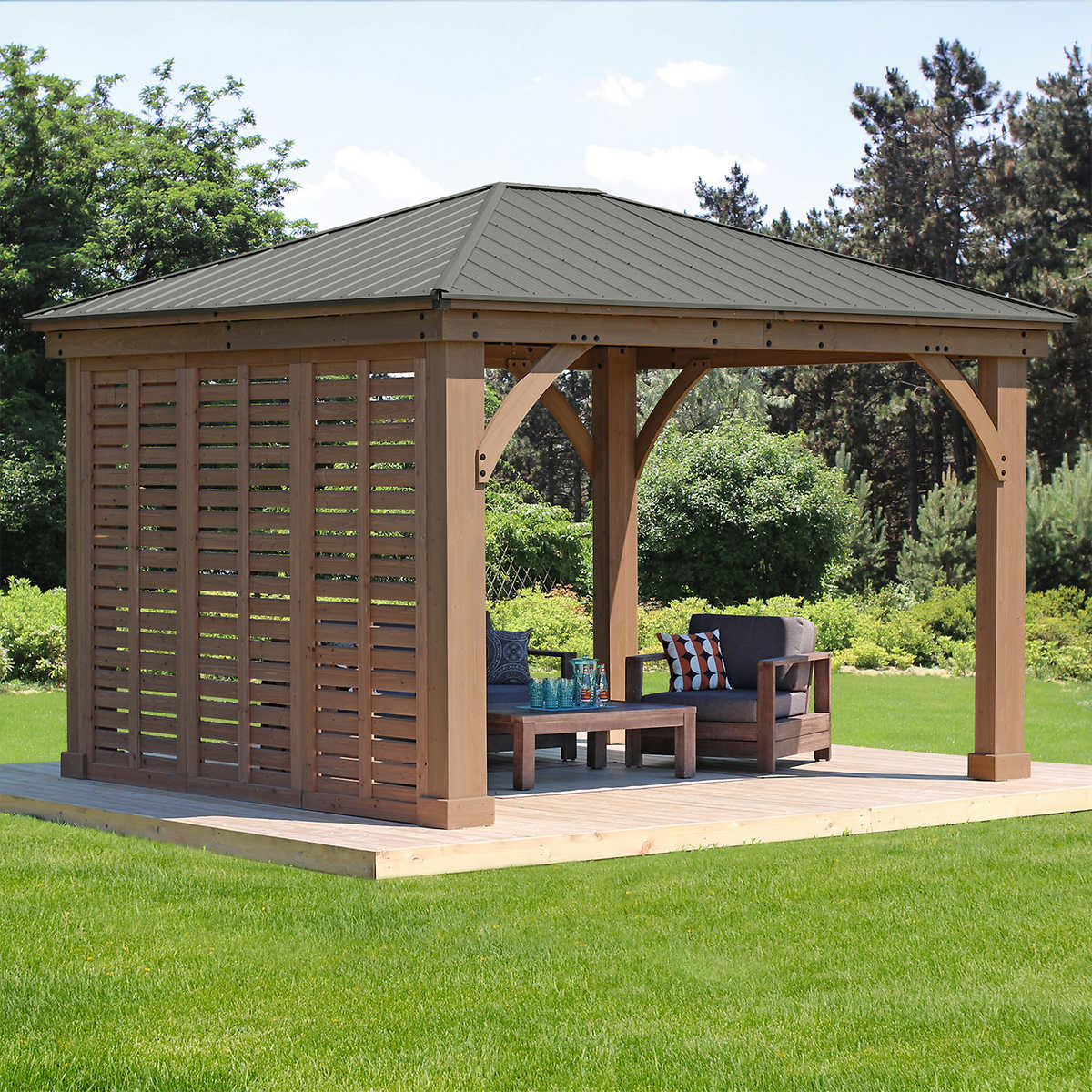 Yardistry 3.7 m (12 ft.) Cedar Privacy Wall for Gazebo