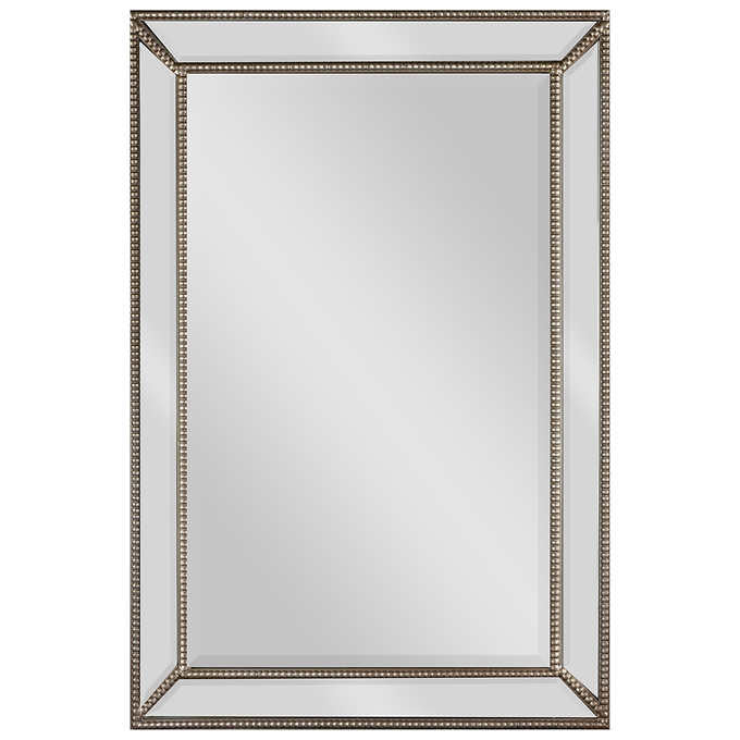 Rectangular Mirror with Beaded Frame and Antique Brass Finish