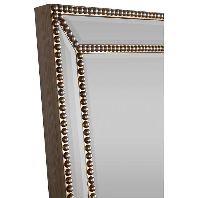 Rectangular Mirror with Beaded Frame and Antique Brass Finish