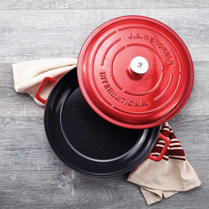 HENCKELS Enameled Red Cast Iron Braiser with High-domed Lid, 30 cm (12 in.)