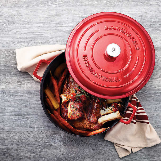 HENCKELS Enameled Red Cast Iron Braiser with High-domed Lid, 30 cm (12 in.)