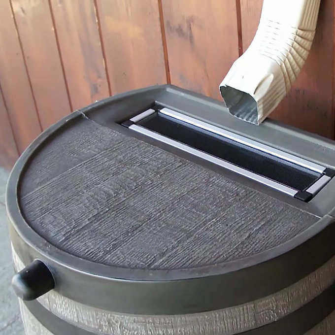 RTS Home Accents 50 Gallon Dual Brass Spigot Rain Barrel, Woodgrain with Black Stripes Color