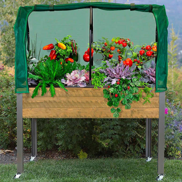 CedarCraft 81 cm (32 in.) Self-watering Elevated Planter with Greenhouse and Cover