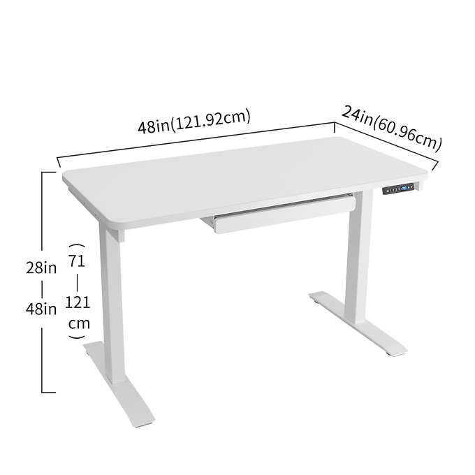 Motionwise 121.92 cm × 60.96 cm (48 in. × 24 in.) Electric Height Adjustable Standing Desk with Antibacterial Desk Top, White