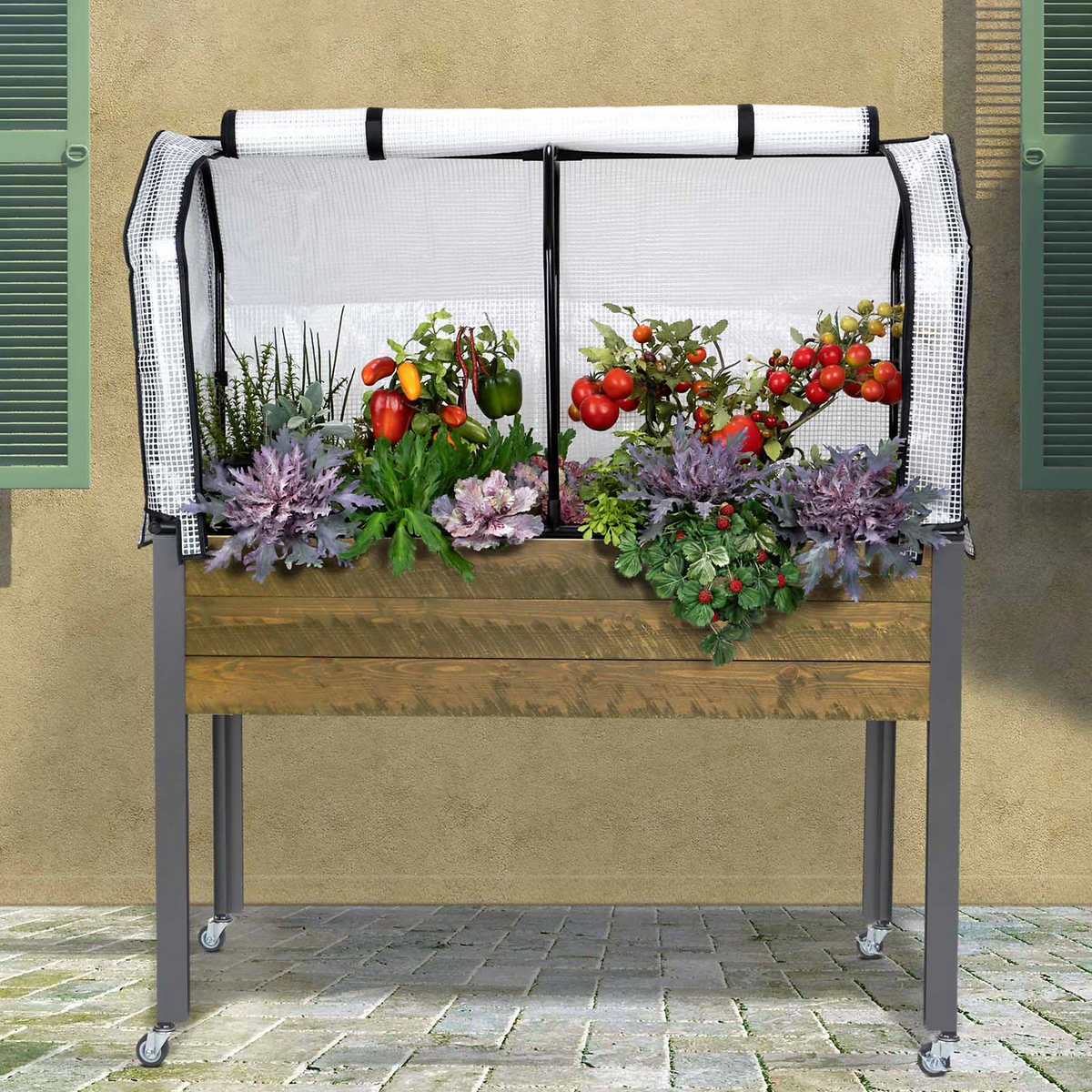 CedarCraft 81 cm (32 in.) Self-watering Elevated Planter with Greenhouse and Cover
