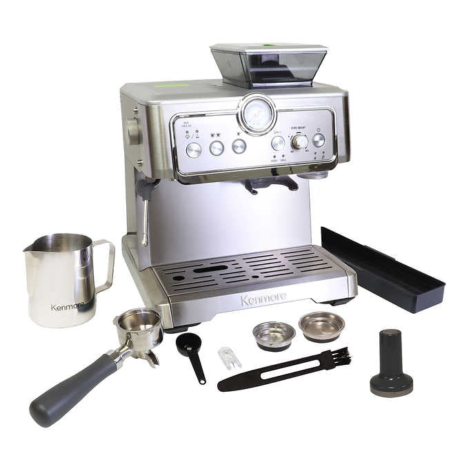 Stainless Steel Espresso Machine with Grinder & Milk Frother