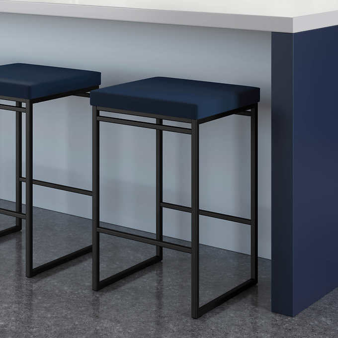 Amisco Easy Modern Counter Stool Blue Seat and Black Base