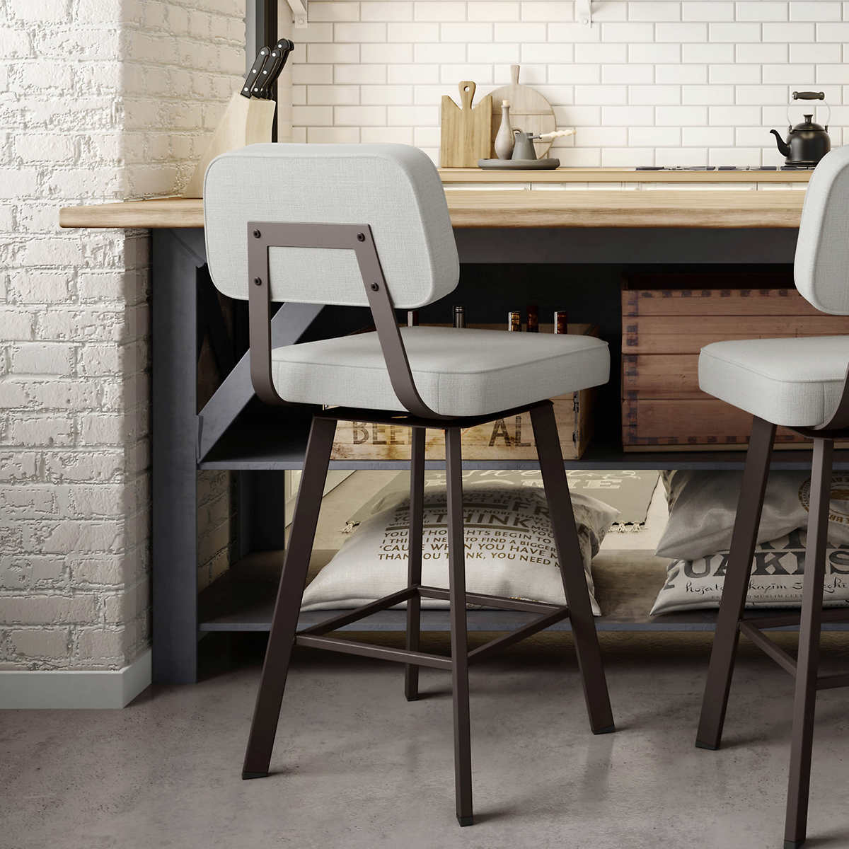 Amisco Clarkson Modern Grey and Beige Swivel Bar or Counter Stool