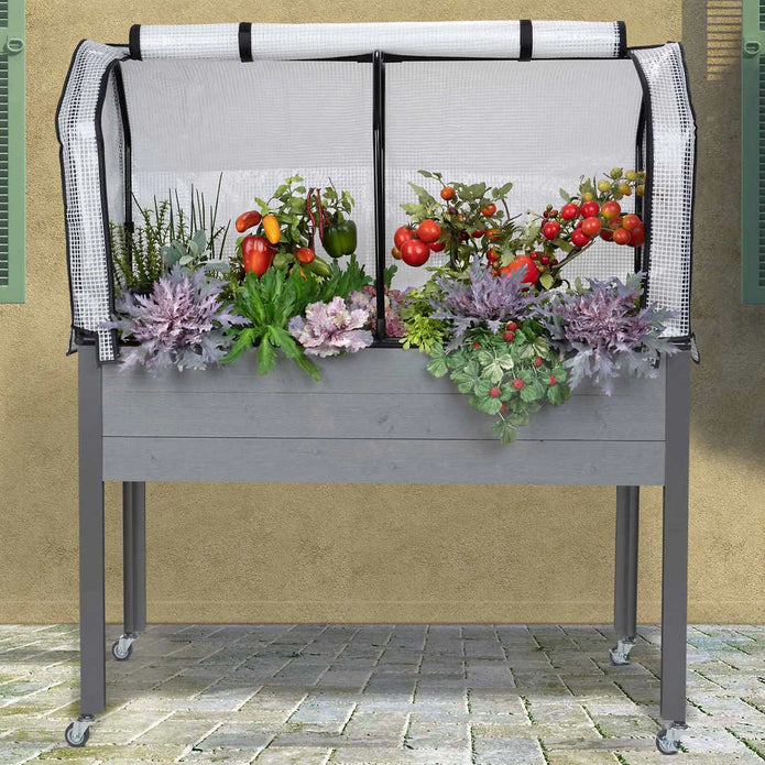 CedarCraft 81 cm (32 in.) Self-watering Elevated Planter with Greenhouse and Cover