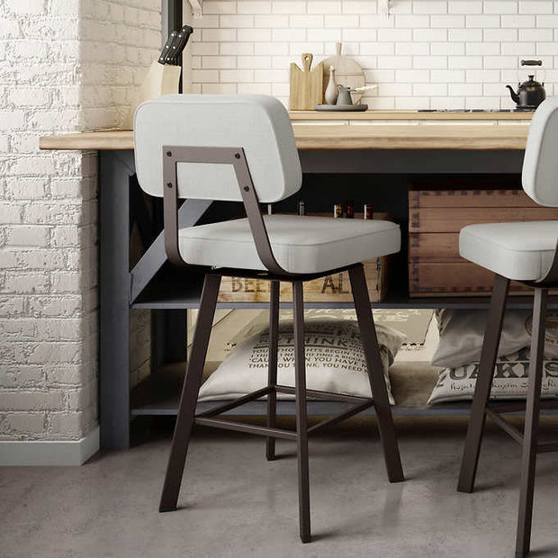 Amisco Clarkson Modern Grey and Beige Swivel Bar or Counter Stool