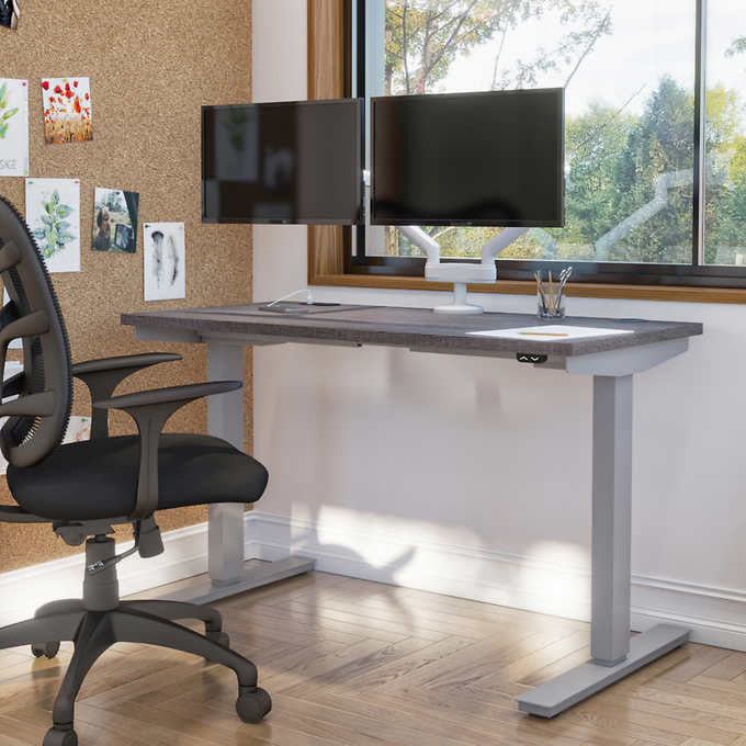 Bestar Upstand 61 cm × 122 cm (24 in. × 48 in.) Height-adjustable Desk with Dual Monitor Arm