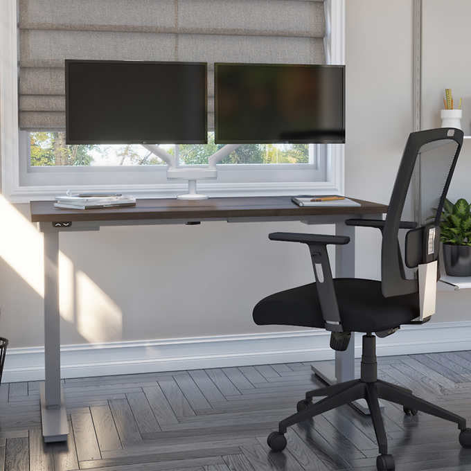 Bestar Upstand 61 cm × 122 cm (24 in. × 48 in.) Height-adjustable Desk with Dual Monitor Arm