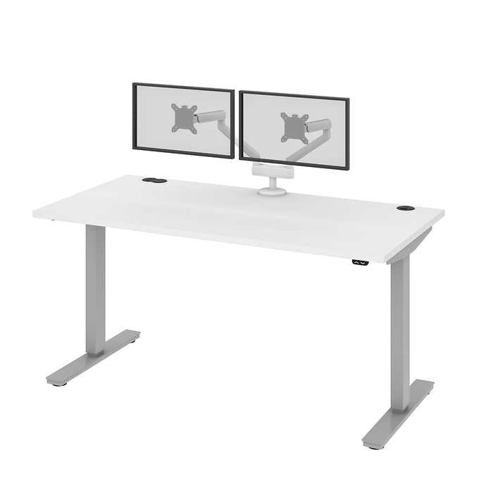 Bestar Upstand 76.2 cm × 152.4 cm (30 in. × 60 in.) Height-adjustable Desk with Dual Monitor Arm