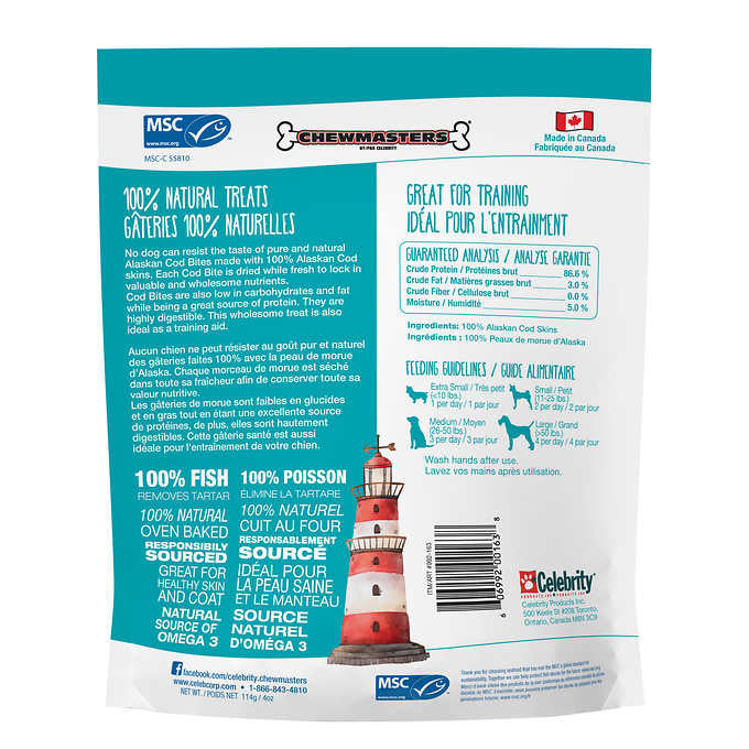 Chewmasters Cod Bite Dog Treats, 6 x 114 g (4 oz)