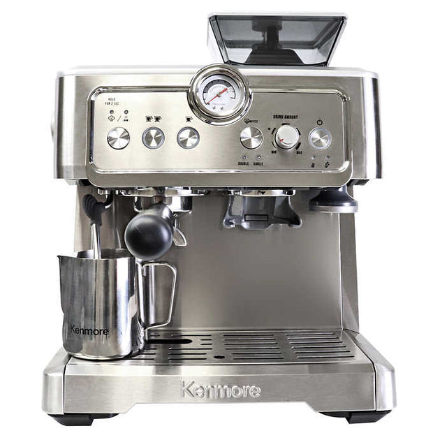 Stainless Steel Espresso Machine with Grinder & Milk Frother