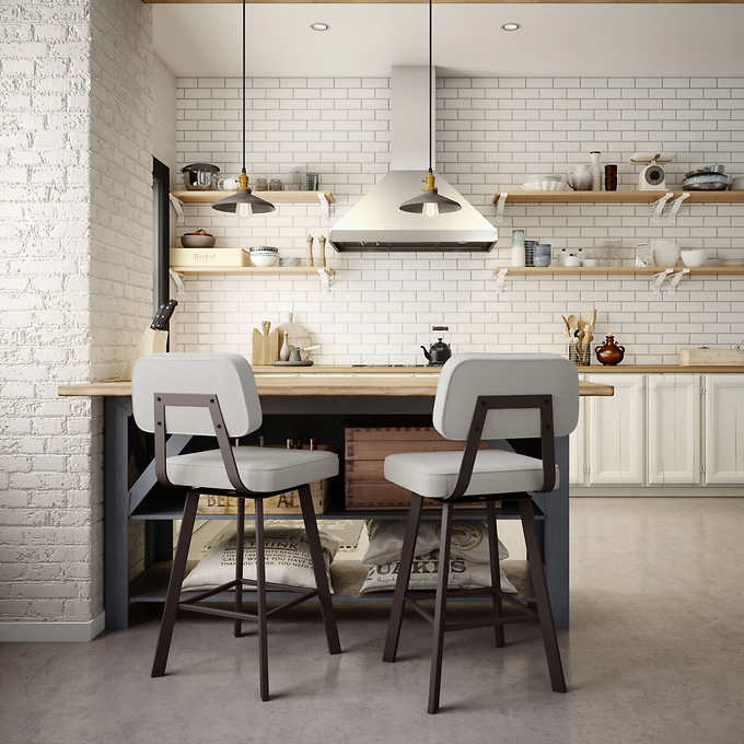 Amisco Clarkson Modern Grey and Beige Swivel Bar or Counter Stool