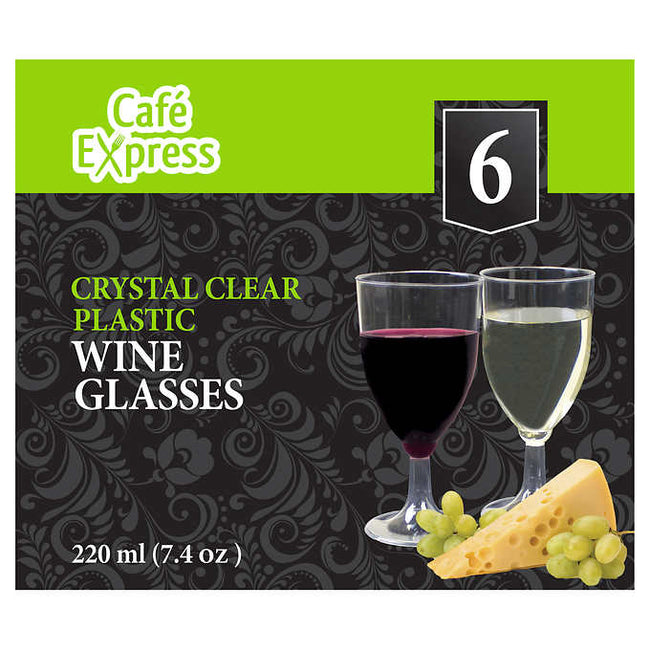 Cafe Express Crystal Clear Plastic Wine Glasses, 144-count