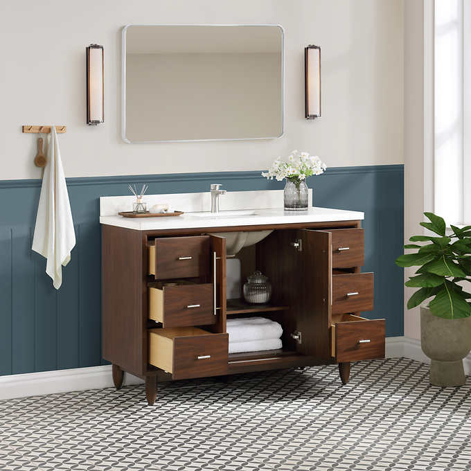 Northridge Home Maple Vanity with White Carrara Quartz Top, 48 in.