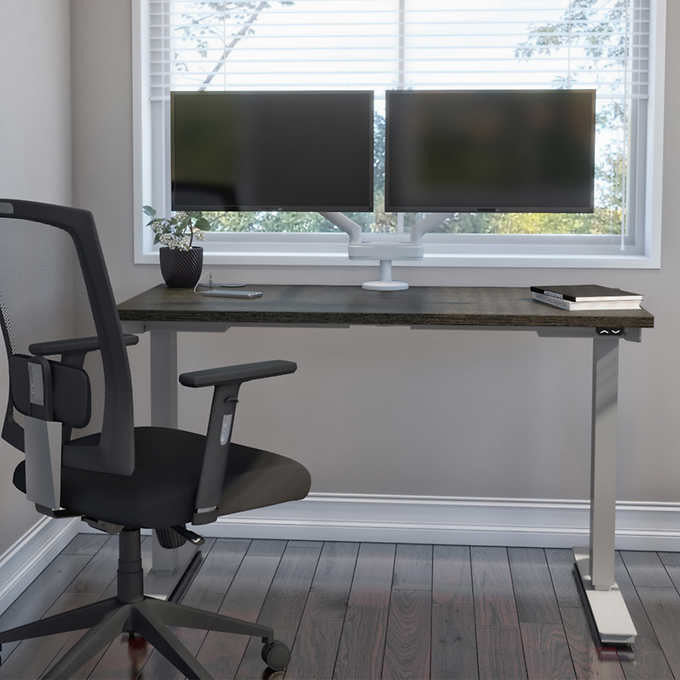 Bestar Upstand 61 cm × 122 cm (24 in. × 48 in.) Height-adjustable Desk with Dual Monitor Arm