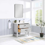 Northridge Home Chevron Single Vanity With Carrara Quartz Countertop, 36 in.