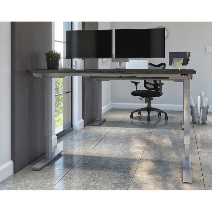 Bestar Upstand 76.2 cm × 152.4 cm (30 in. × 60 in.) Height-adjustable Desk with Dual Monitor Arm