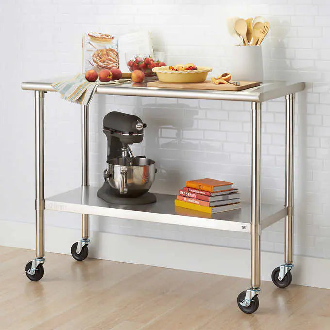 TRINITY EcoStorage NSF Stainless Steel Prep Table with Wheels