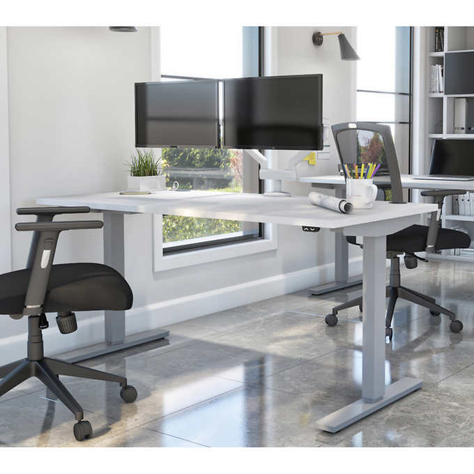 Bestar Upstand 76.2 cm × 152.4 cm (30 in. × 60 in.) Height-adjustable Desk with Dual Monitor Arm