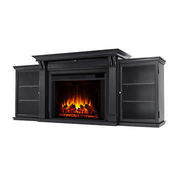 Real Flame Tracey Grand 84 in. Black Media Console Fireplace