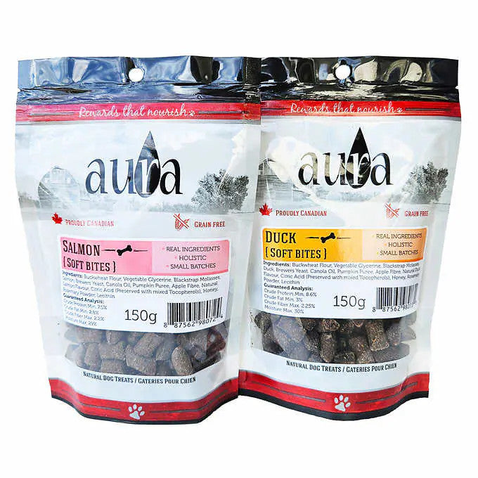 Aura Soft Bites Natural Training Dog Treats, Variety Pack 5 x 150 g