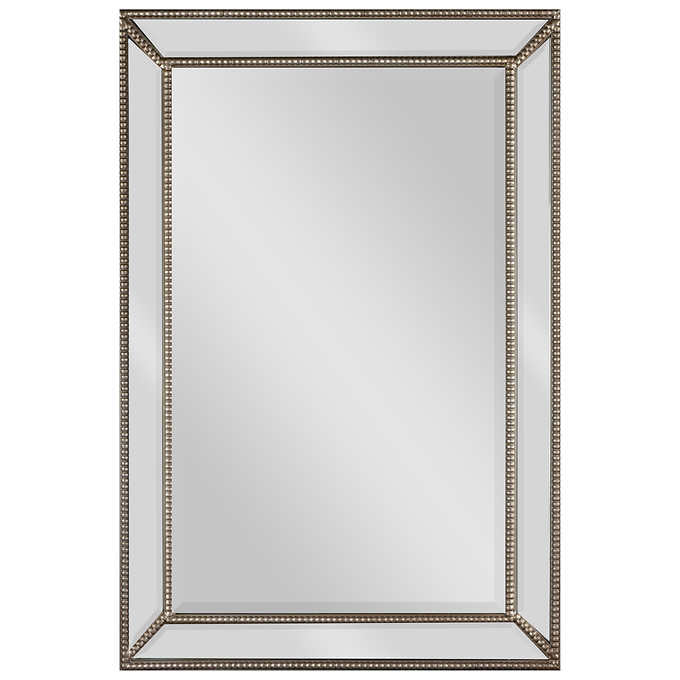 Rectangular Mirror with Beaded Frame and Antique Brass Finish