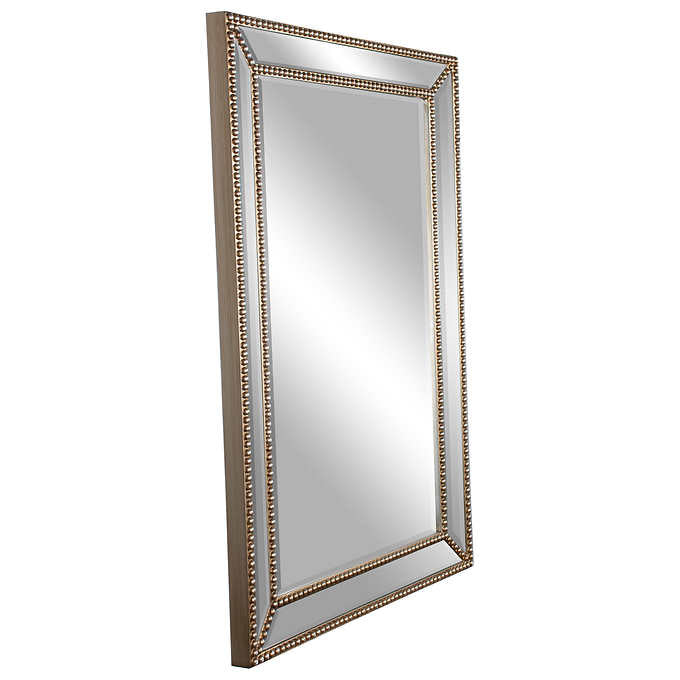 Rectangular Mirror with Beaded Frame and Antique Brass Finish