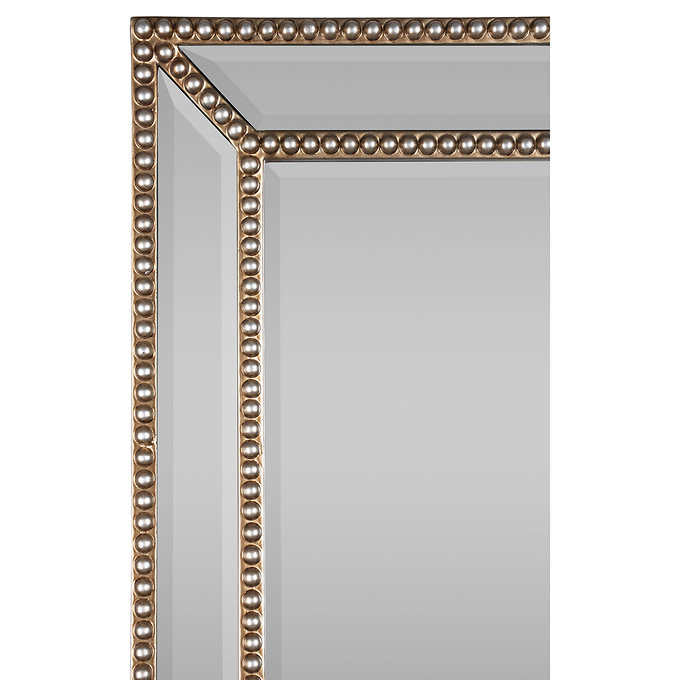 Rectangular Mirror with Beaded Frame and Antique Brass Finish