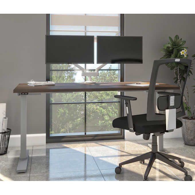 Bestar Upstand 76.2 cm × 152.4 cm (30 in. × 60 in.) Height-adjustable Desk with Dual Monitor Arm
