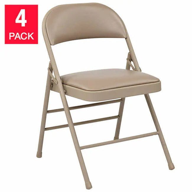 Office Star Tan Vinyl Padded Folding Chair 4-pack