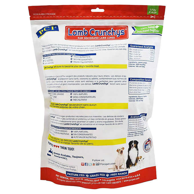 PCI Lamb Crunchys Raw Dehydrated Lamb Lung Dog Treats 454 g ( 1 lb. )