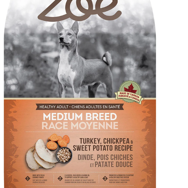 Zoe Medium Breed Dry Dog Food, Turkey Chickpea and Sweet Potato Recipe, 2 x 5 kg (11 lb)