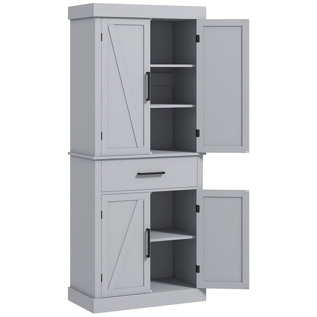 72-Inch Grey Farmhouse Pantry Cabinet with Drawer and Adjustable Shelves