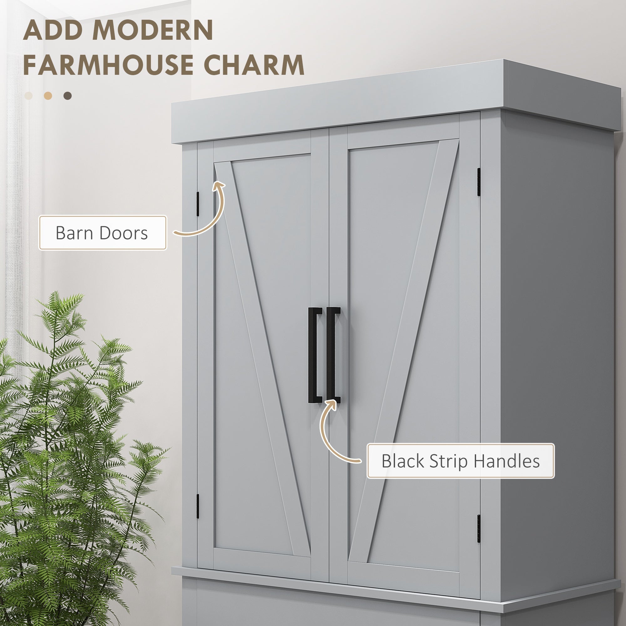 72-Inch Grey Farmhouse Pantry Cabinet with Drawer and Adjustable Shelves