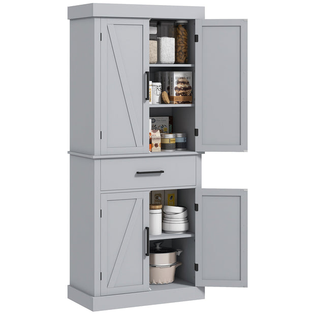 72-Inch Grey Farmhouse Pantry Cabinet with Drawer and Adjustable Shelves
