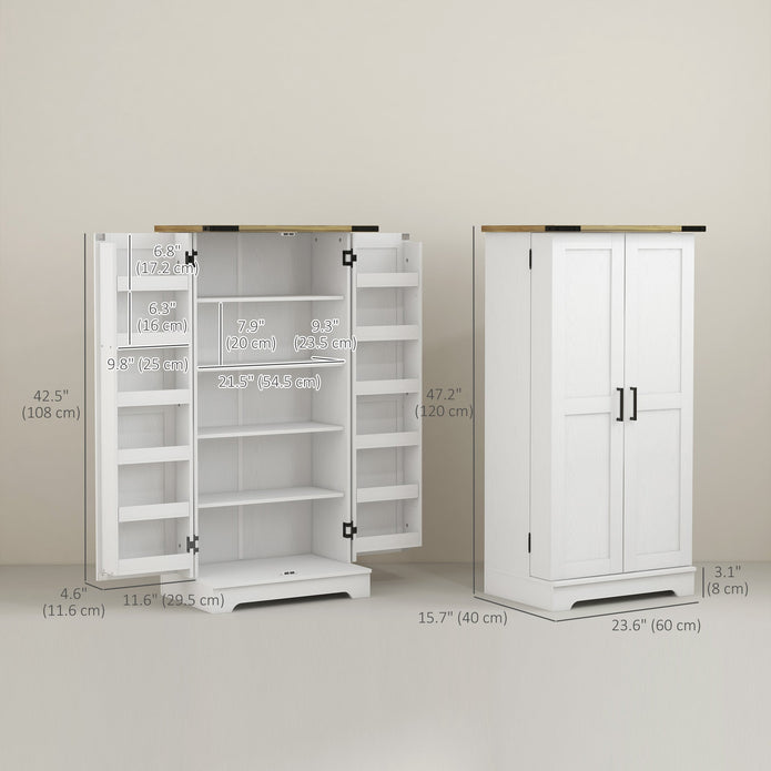 47-Inch Cream White Wood Grain Farmhouse Pantry Cabinet with Adjustable Shelves