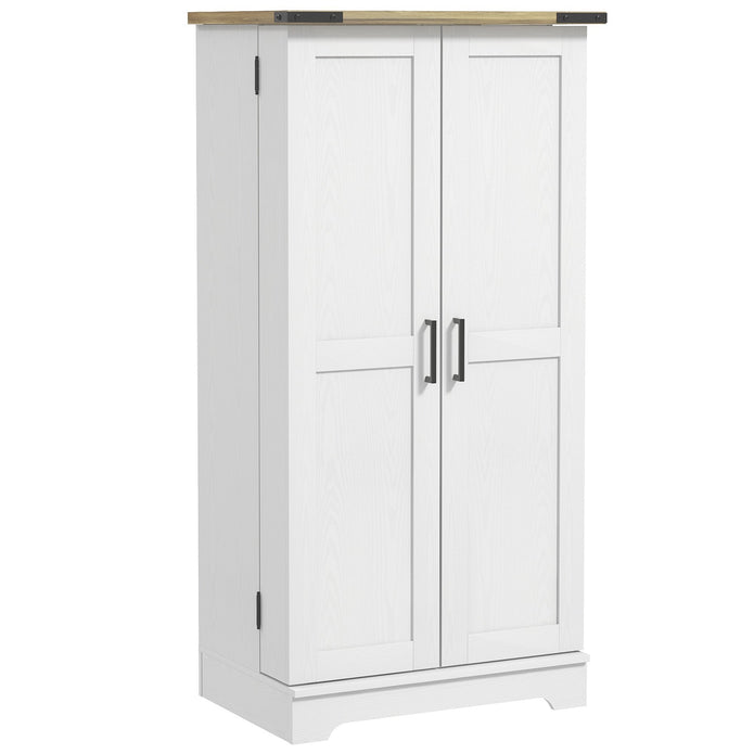47-Inch Cream White Wood Grain Farmhouse Pantry Cabinet with Adjustable Shelves