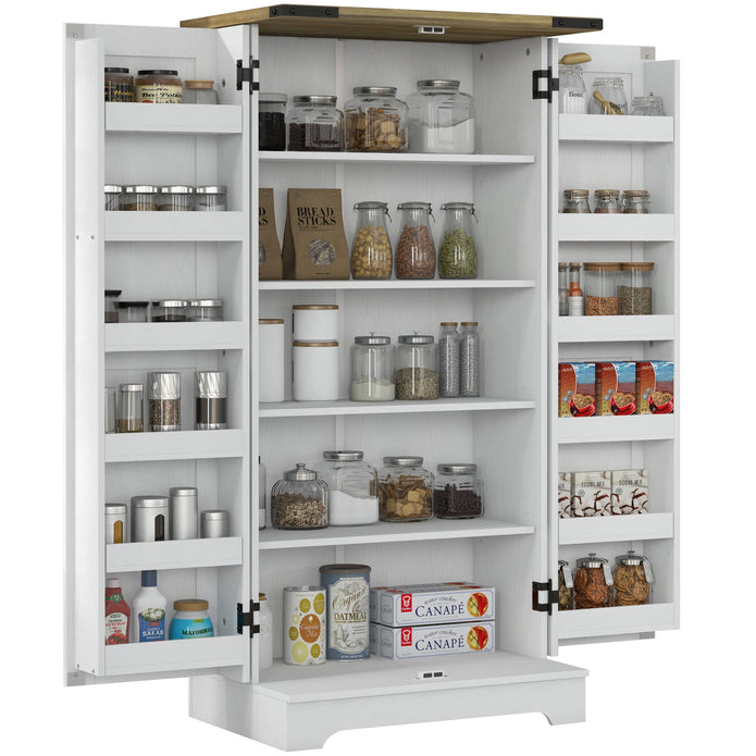 47-Inch Cream White Wood Grain Farmhouse Pantry Cabinet with Adjustable Shelves