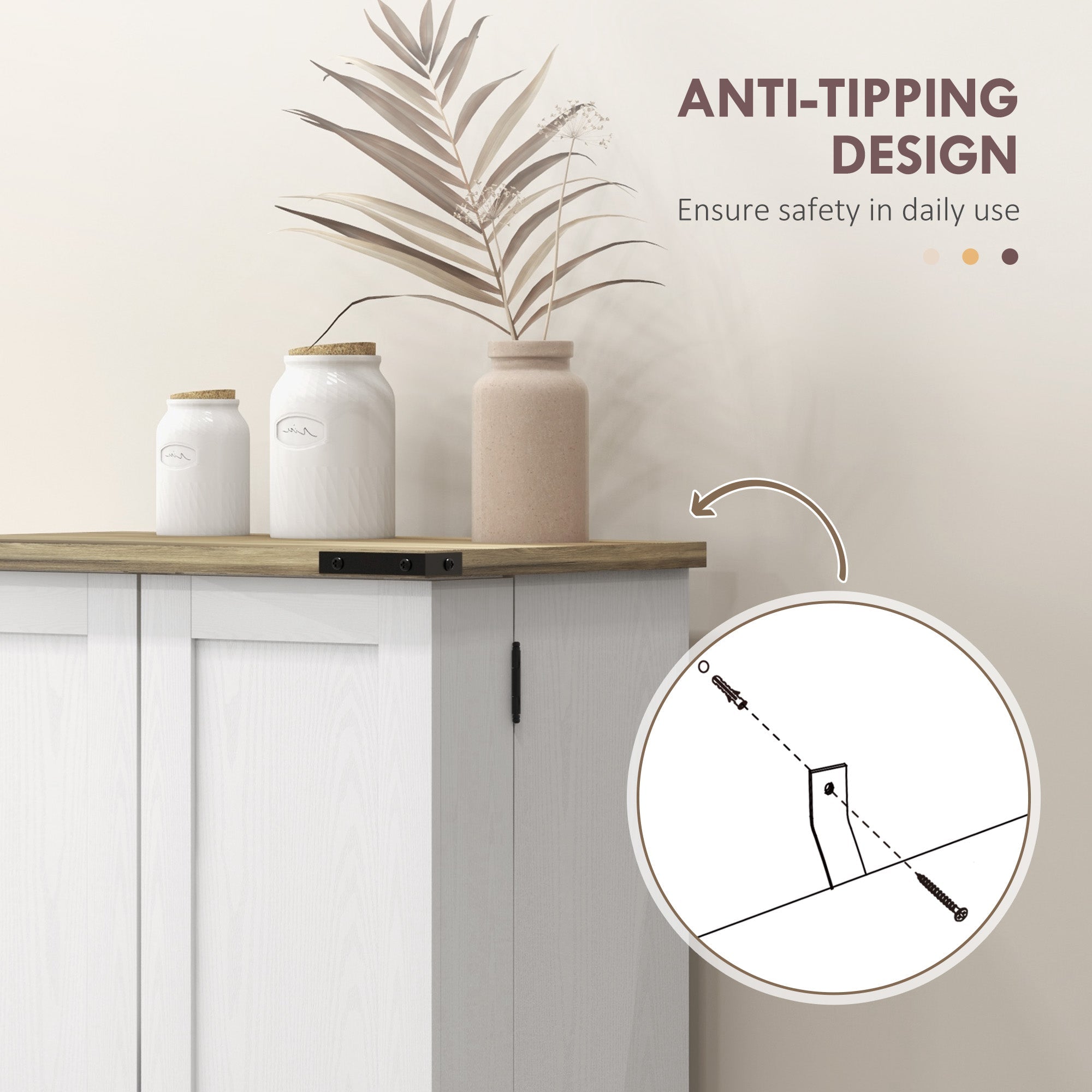 47-Inch Cream White Wood Grain Farmhouse Pantry Cabinet with Adjustable Shelves