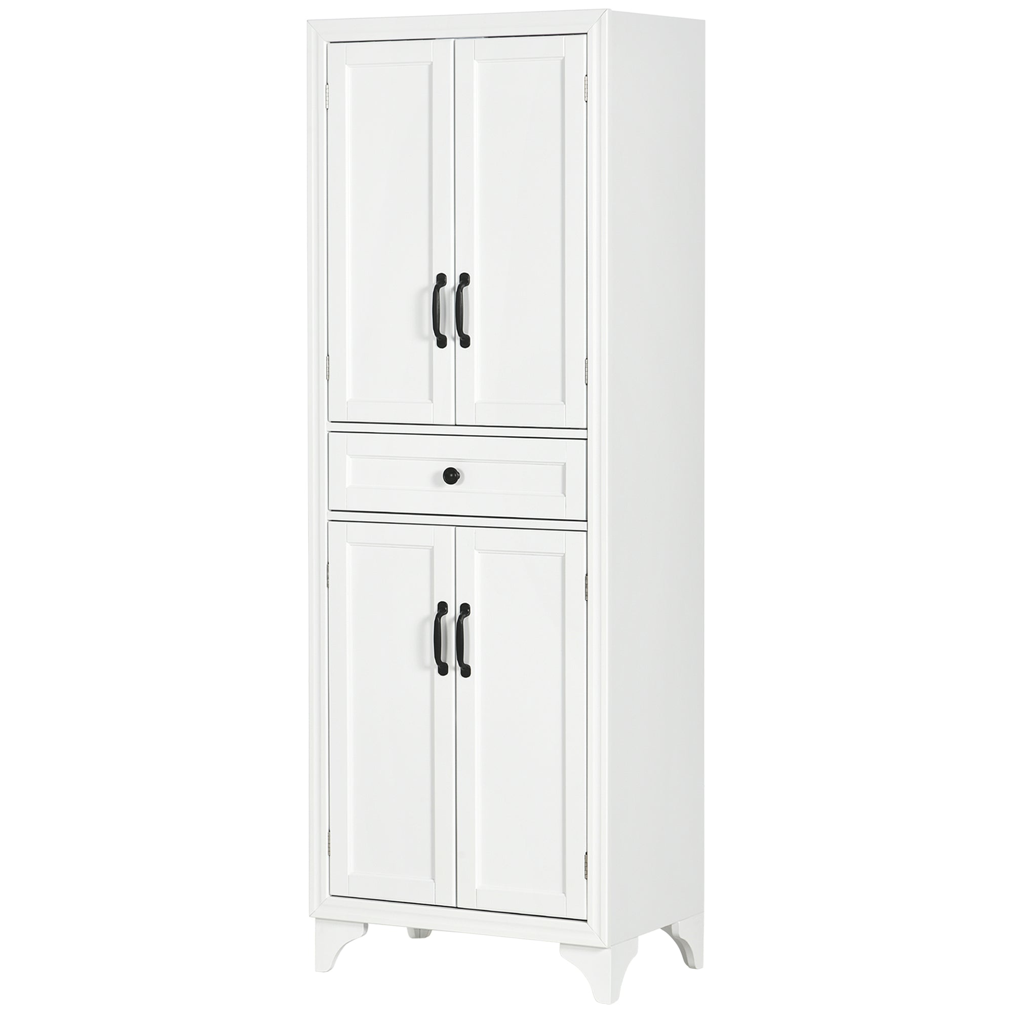 67-Inch White Pantry Cabinet with Shaker Doors and Adjustable Shelves